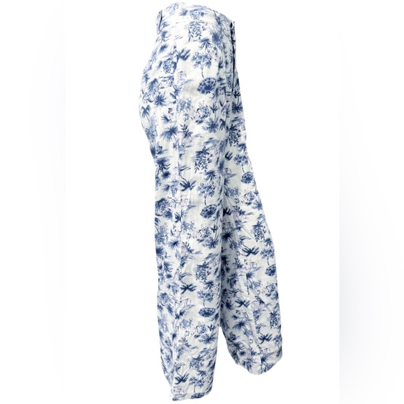 Abercrombie & Fitch Women’s Pants Small Blue White Floral Linen Blend Wide Leg - Picture 2 of 13